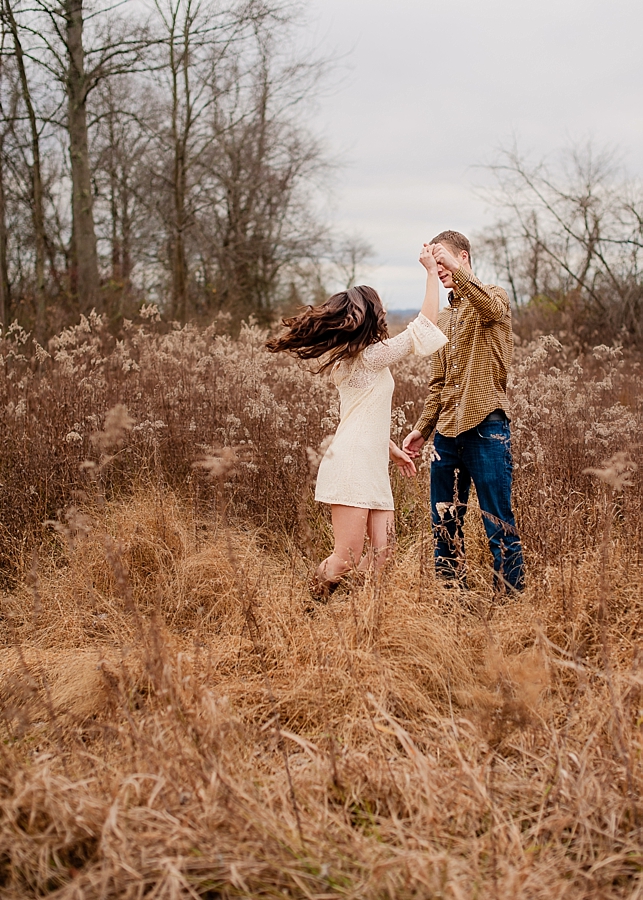 Engagement session twirl field hair 