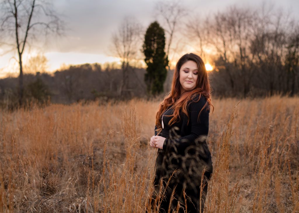Headshot Session - Ashly - Lori Pickens Photography Backlit woman in field sunset