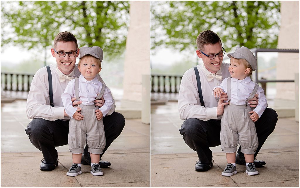 Groom and nephew ring bearer with suspenders