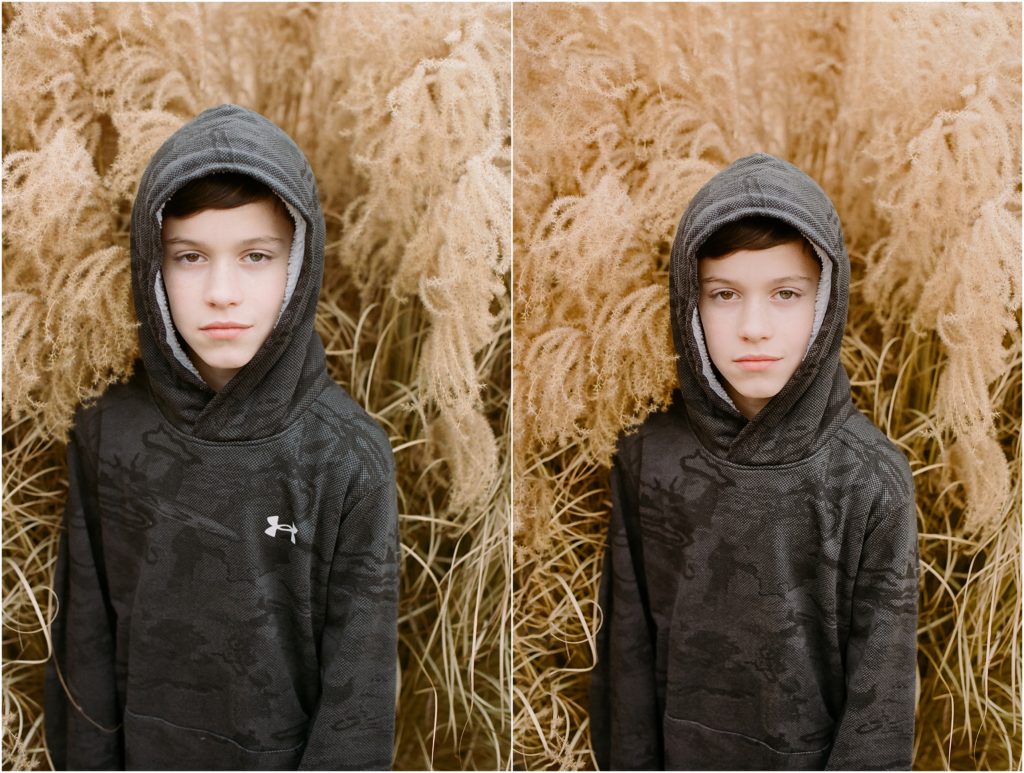 Edited Analog Film Image of Boy in Field