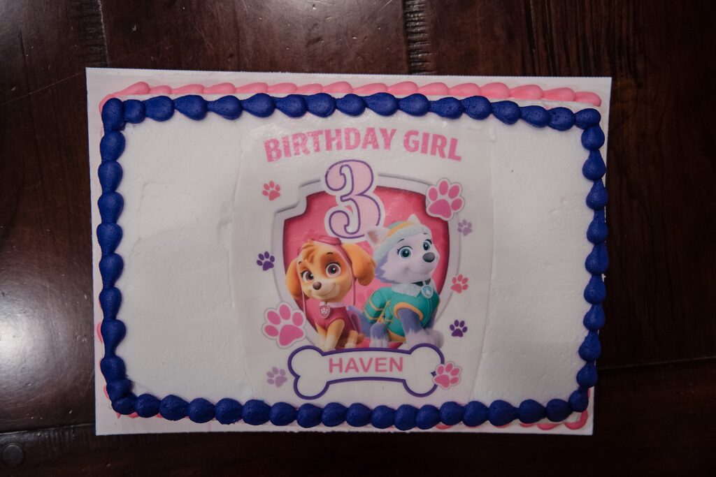 birthday cake with pink and purple borders with printable paw patrol design 