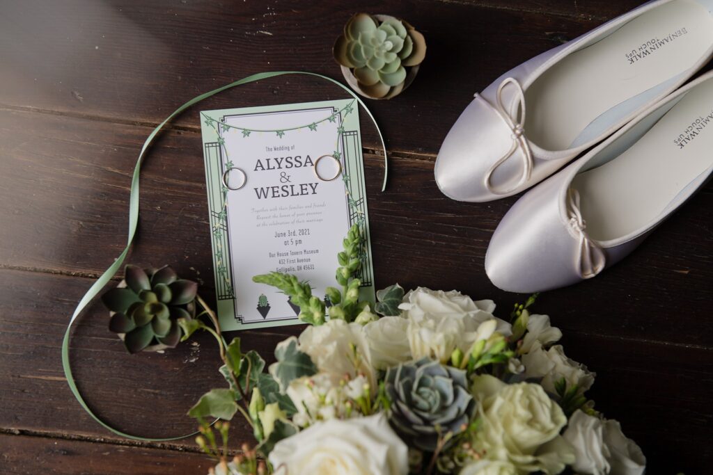 Wedding bouquets, shoes, rings, announcement, and florals for the wedding questionnaire freebie